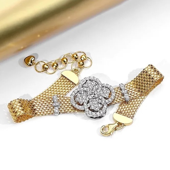 Jewelry - Silver Gold CZ Vintage Style Bracelet